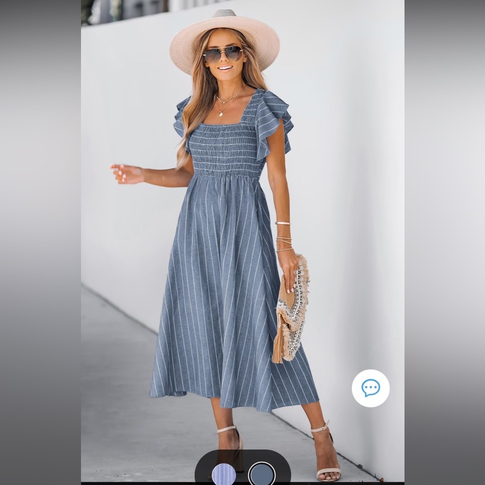 Striped Smocked Ruffle Sleeve Dress